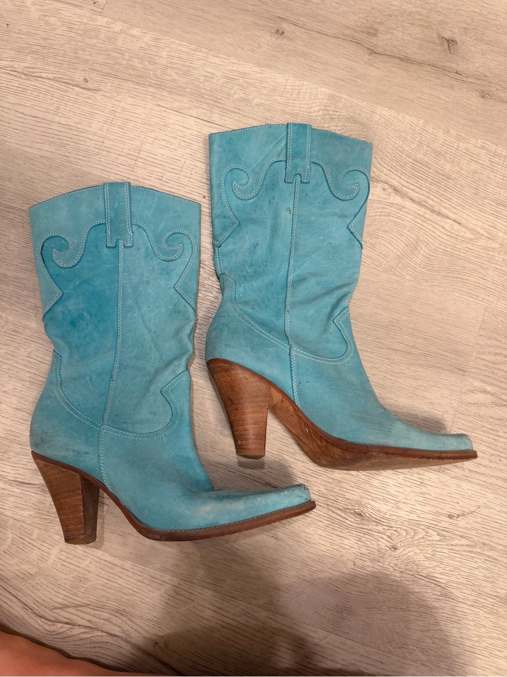 STEVEN by Steve Madden Turquoise Western Mid-Calf Heeled Boots